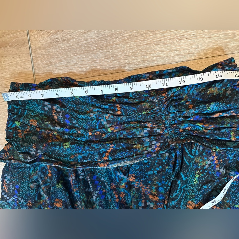 Free People-Multi Blue - Ruched- Saturday Sun Mini Skirt in Who She Is Sz 8 - Picture 6 of 9